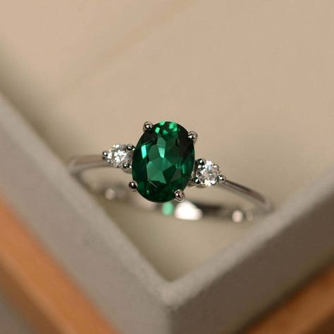 Oval Cut Emerald Ring, Custom Birthstone Ring, Birthstone Stacking Ring, May Birthstone Ring, 925 Silver & Zirconia Emerald Handmade Ring Total Carat Weight                -            2.20 Carat Center Stone Weight             -           2.00 Carat Side Stone Weight                 -           0.20 Carat Metal Type                              -           Sterling Sliver Metal Purity                           -            925 Parts per 1000 Stone Type                             -           (L Green Gemstone Engagement Rings, Emerald Ring Design, Silver Emerald Ring, Smaragd Ring, May Birthstone Rings, Green Gemstone Ring, Emerald Wedding Rings, Green Emerald Ring, Gemstone Engagement