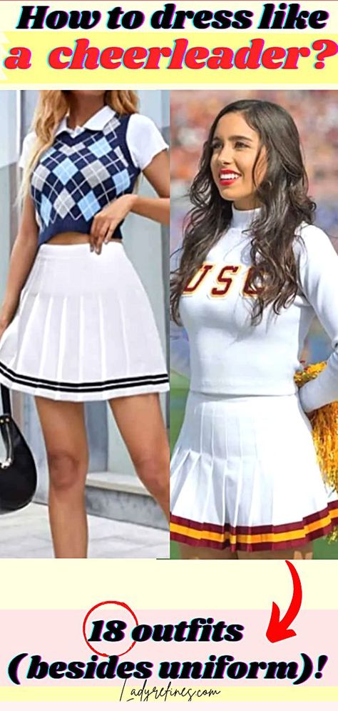 ❤️ 28 OUTFITS + tips ❤️cute cheerleading outfits - Fashion advice woman tips. How to dress like a cheerleader, cute cheerleading outfits, How to dress like a cheerleader without uniform , How to look like a cheerleader, How to dress like a cheerleader casually? , cheerleader outfits high school, cheerleader halloween outfit ideas, cheerleader outfits for practice, Fashion advice woman tips Blonde Cheerleader High Schools, Cheerleader Inspired Outfit, Chearleder Costume, Cheerleader Costume Diy, Diy Cheerleader Costume, Outfits For Practice, Outfits With Tennis Skirts, Blonde Costumes, Girls Cheerleader Costume