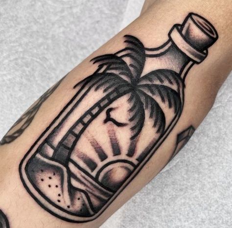 Sailor Jerry's tattoos are about the golden age, colorful designs, and Hawaii. In this article, we reveal everything to make your ink outstanding. Palm Tree Tattoo Ideas, Traditional Nautical Tattoo, Traditional Tattoo Filler, Tree Tattoo Ideas, Traditional Tattoo Man, Traditional Black Tattoo, Sailor Tattoos, Sailor Jerry Tattoos, Tattoo Filler