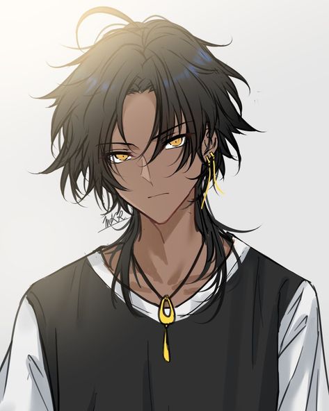 Black Hair Yellow Eyes, Black Anime Guy, Anime Black Hair, Japon Illustration, Black Anime Characters, Black Cartoon, Arte Horror, Anime Oc, Animes Yandere