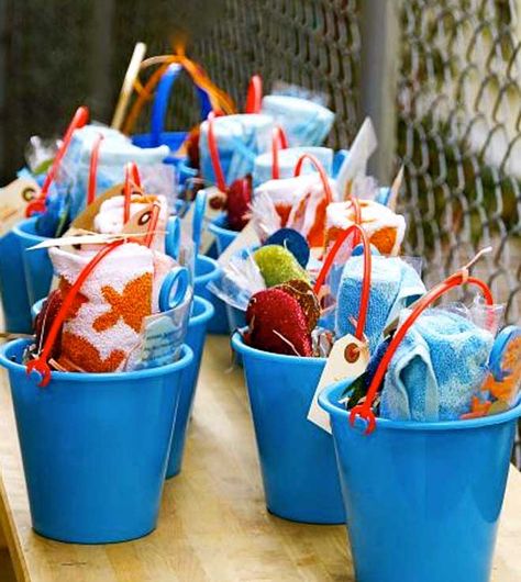 A good idea since my boys birthdays are in the summer. Under The Sea Birthday Party Feature | Love The Day Sea Party Ideas, Beach Birthday Party, Ocean Birthday, Birthday Goodie Bags, Sea Baby Shower, Fiesta Tropical, Sea Birthday Party, Fishing Birthday, Beach Birthday