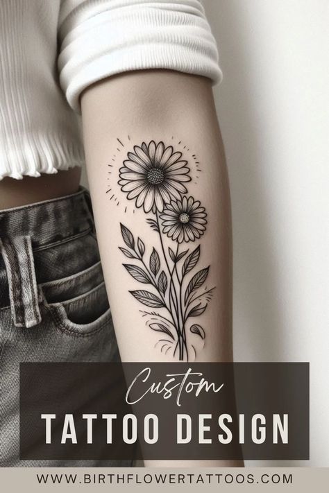 🌼✨Daisy Black and White Flower Tattoo - Elegant April Birth Flower Doodle Design✨🌿 White Flower Tattoo, Daisy Black And White, Black And White Flower Tattoo, Daisy Flower Tattoos, Flower Doodle, April Birth Flower, Floral Tattoos, Daisy Tattoo, Black And White Flower