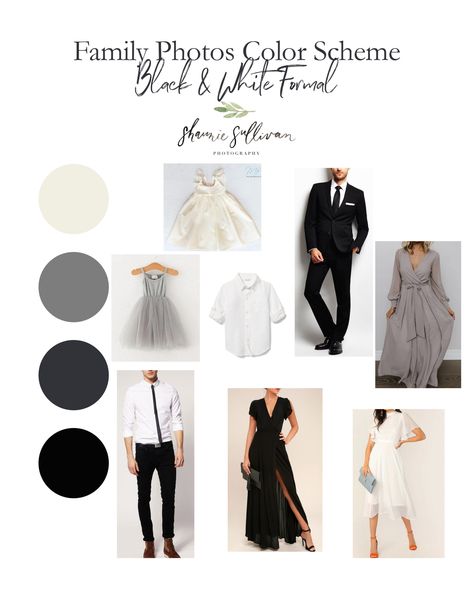 Family Photo Outfits Color Schemes - Black Black Color Palette Family Pictures, Family Photos Black And White Outfits, Formal Family Photoshoot Outdoor, Black And White Family Pictures Outfits, Color Schemes With Black, Family Photo Outfits Color Schemes, Outfit Graduacion, Picture Color Schemes, Holiday Family Outfits