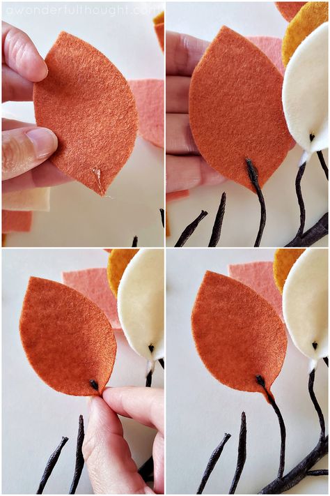 Felt Table Decorations, Felt Applique Ideas Simple, Felt Acorns Diy, Felt Leaf Wreath Diy, Diy Felt Wreath, Crafts Using Felt, Felt Wreath Diy, Leaf Wreath Diy, Felt Leaves Diy