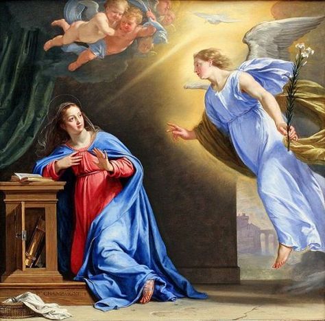 The Annunciation by Philippe de Champaigne, 1644. Image courtesy of Wiki Commons Feast Of The Annunciation, Luis Gonzaga, Art Baroque, Godly Play, The Annunciation, Angel Gabriel, Archangel Gabriel, Mama Mary, Hur Man Målar