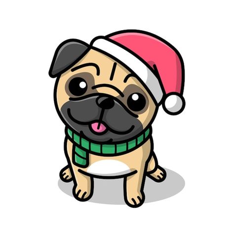 Pug Drawing, Boyfriend Scrapbook, Pug Cartoon, Hat And Scarf, 2024 Christmas, Cute Pugs, Dog Drawing, Pug Dog, Cartoon Illustration