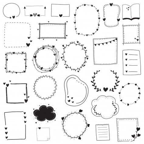 Doodle set black and white line frame an... | Premium Vector #Freepik #vector #flower Bullet Journal Frames, Notesbog Design, Doodle Borders, Idee Cricut, Doodle Frame, Doodle Frames, 그림 낙서, Bullet Journal Diy, Sketch Notes