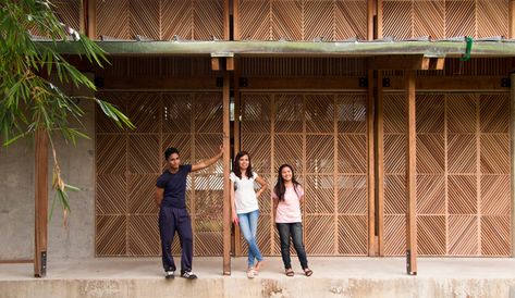 a trio of facilities represent a collaborative community effort to relieve physical and mental effects of a super natural disaster. Architecture Tools, Tacloban City, Regions Of The Philippines, Architect Student, Weather Storm, Timber Architecture, Green School, Vernacular Architecture, Bamboo Design