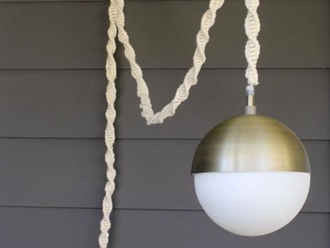 Electrical cords can be so unattractive and boring. Learn how to dress up pendant light cords with macrame. Light Cord Cover, Can Lanterns, Macrame Light, Tin Can Lanterns, Pendant Light Cord, Pendant Light Kit, Swag Light, Cord Cover, Lamp Cord