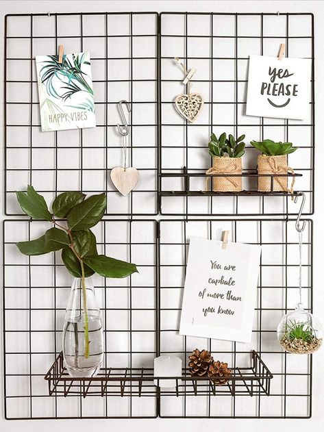 Office Grid Wall, Metal Wall Grid, Photo Display Board, Wall Grid, Polaroid Wall, Kitchen Desks, Metal Grid, Wall Desk, Small Bathroom Storage