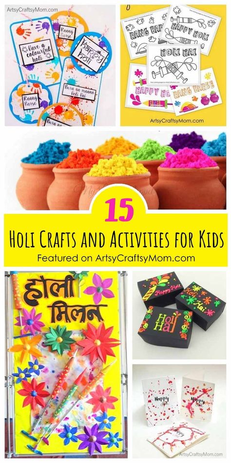 The main focus of Holi is usually on splashing colors around, but you can make it more fun with some Holi Crafts and Activities for Kids too! Holi Games For Kids, Holi Crafts For Kids Activities, Holi Activity For Kids, Festival Crafts For Kids, Holi Activities, Holi Crafts, Holi Craft, Holi Games, Holi Card