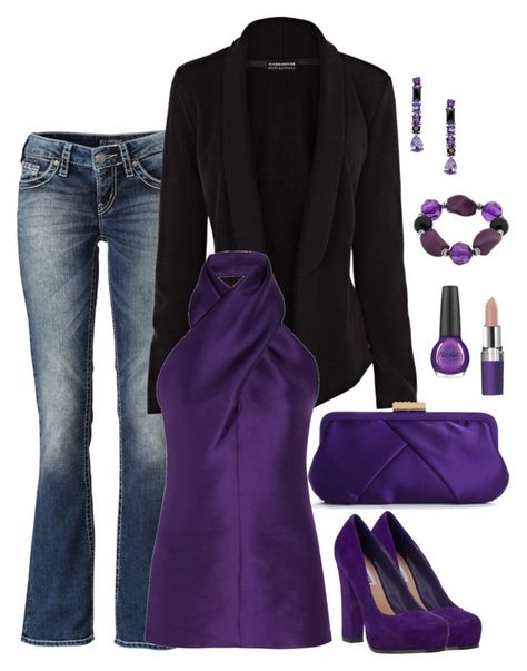 "Casual Holiday Outfit!" by masilly1 ❤ liked on Polyvore featuring Silver Jeans Co., Warehouse, Urban Expressions, Yves Saint Laurent, Steve Madden, OPI, Rimmel, Giorgio Martello and Fantasy Jewelry Box Purple Shoes Outfit, Blazer Outfits For Women Classy, Purple Shirt Outfits, Purple Top Outfit, Casual Holiday Outfits, Purple Outfit, Tuxedo Blazer, Purple Outfits, Purple Shirt