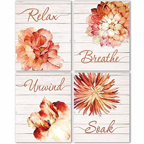 Bedroom Art Painting, Relax Soak Unwind, Girls Bedroom Art, Wood Wall Bathroom, Bathroom Wall Decor Art, Bathroom Decor Sets, Spa Decor, Floral Rosa, Boho Minimalist