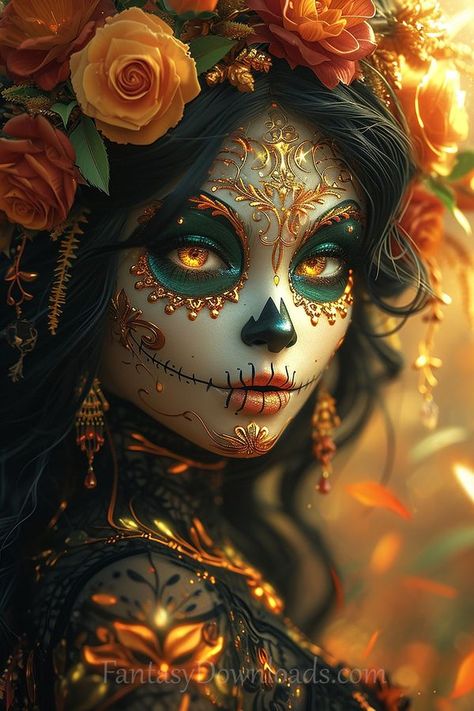 Sugar Skull Art Painting, Day Of The Dead Girl Tattoo, Day Of Dead Tattoo, Sugar Skull Painting, Day Of The Dead Mask, Day Of The Dead Girl, Catrina Tattoo, Sugar Skull Artwork, Creepy Halloween Makeup