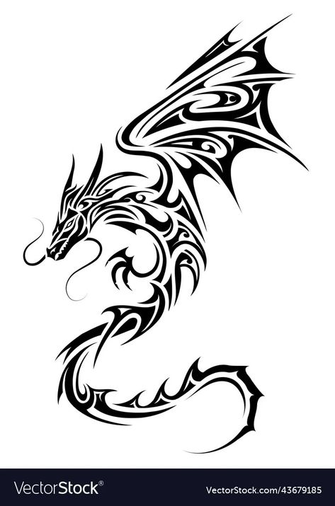 Dragon Tattoo Vector, Easy Dragon Drawings, Norse Mythology Tattoo, Tattoo Vector, Dragon Silhouette, Yin Yang Tattoos, Dragon Tattoo For Women, Mommy Tattoos, Tattoo Flash Art