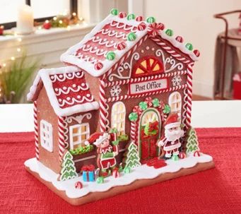 Illuminated Townsquare Gingerbread Post Office by Valerie - H223287 Gingerbread House Inspo, Grotto Ideas, Christmas Grotto, Homemade Gingerbread House, 2x4 Crafts, Gingerbread Art, Homemade Gingerbread, Gingerbread House Designs, Gingerbread Party