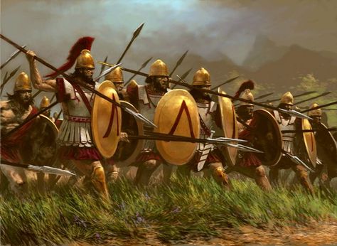 The charge of the Spartan phalanx. Artist unknown Ancient Sparta, Greek Warrior, Ancient Warfare, Grece Antique, Spartan Warrior, Greek History, Last Stand, Interesting History, Ancient Greece