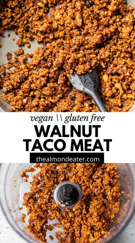 Almond Meat Recipes, Mushroom And Walnut Meat, Walnut Tacos, Walnut Taco Meat, Walnut Meat, Taco Meat Recipe, Vegan Tacos Meat, Vegan Meat Recipe, Taco Filling