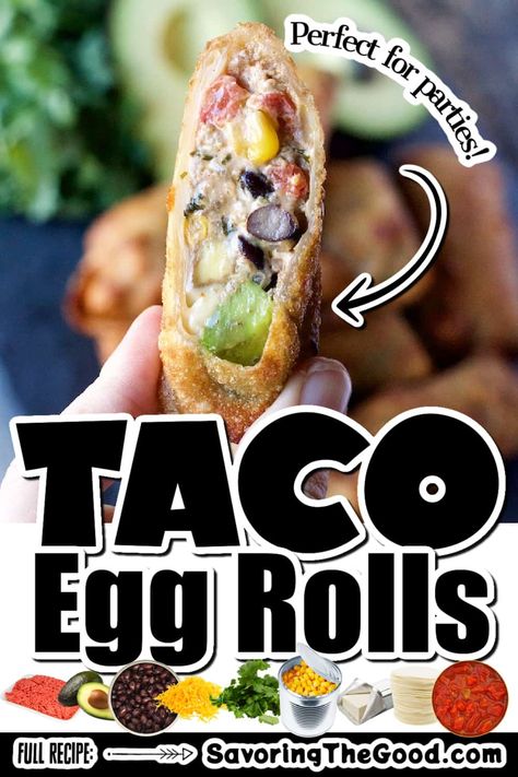 A favorite restaurant copycat, these Southwest Egg Rolls from This Silly Girl's Kitchen are full of flavor. This easy recipe is done from start to finish in under 30 minutes! These are delicious appetizers for parties or movie nights that taste just like the Chili's version. Great with avocado ranch or your favorite dipping sauce! Tex Mex Egg Rolls, Chili Bean Dip, Taco Egg Rolls, Egg Roll Wrapper, Southwest Egg Rolls, Hand Held Food, Brown Egg, Restaurant Copycat, Healthy Ground Beef