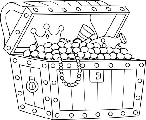 gran cofre del tesoro para colorear página aislada para niños Peter Pan Coloring Pages, Ivan Cruz, Token Board, Skull Coloring Pages, Pirate Treasure Chest, Pirate Day, Simple Mandala, Hand Crafts For Kids, Pirate Treasure