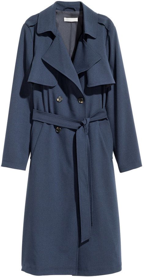 H&M - Trenchcoat - Dark blue - Ladies Dark Blue Trench Coat, Trenchcoat Outfit, Hm Coat, Trench Coat Fall, Fall Winter Coat, Trench Coat Outfit, Blue Trench Coat, Trench Coat Style, Double Breasted Trench Coat