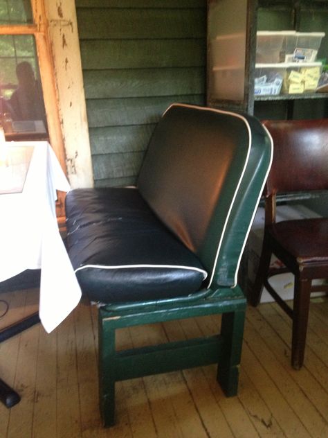 repurposed bus seat-one idea of what to do with all of the bus seats when you rip them out to convert your bus into a living space Bus Seat, Repurposed Windows, Car Part Furniture, Doors Repurposed, Bus Life, Lego Room, Vintage Repurposed, Tiny Space, The Bus