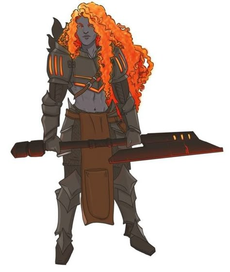 Fire Giant Female, Genasi Fighter, Forge Cleric, Fire Giant, Fire Genasi, Water Genasi, Fire Giants, Pathfinder Character, Dnd Races