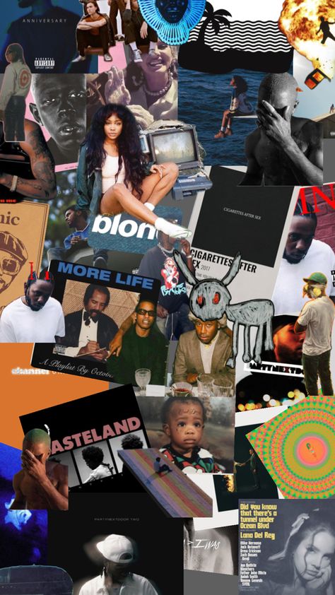 Rappers Collage, Music Album Covers Wallpaper Collage, Wallpaper Rappers, Sza Collage Wallpaper, Frank Ocean Album, Kaws Iphone Wallpaper, Pretty Wallpaper Ipad, Album Cover Wallpaper Collage, Photos For Profile Picture