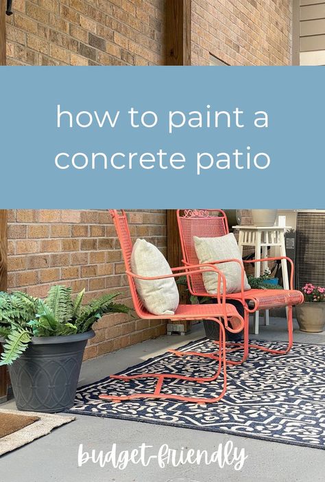 Want to learn how to paint a concrete patio? Today we’re sharing all about the best concrete paint to use, how to properly prep your concrete, and how to get long lasting results. Diy Back Patio Ideas, Budget Friendly Patio, Diy Concrete Slab, Best Concrete Paint, Concrete Slab Patio, Ideas For Backyard Patio, Concrete Patio Ideas, Diy Backyard Ideas, Back Patio Ideas