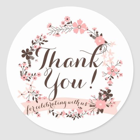 Pink and Brown Floral Wreath Thank You Sticker Size: Small, 1½ inch. Gender: unisex. Age Group: adult. Thank You Flowers, Thank You Card Design, Narnia Books, Floral Rosa, Cafe Logo, Business Stickers, Floral Stickers, Pink And Brown, Birthday Stickers