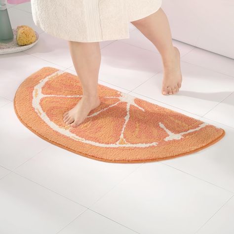 Amazon.com: TOWN & COUNTRY PLAY Citrus Slice Orange Half Circle Shaped Bath Mat, Absorbent Tufted Floor Mat, Non-Slip Backing, Machine Washable, Orange, 34.7"x18.1" : Home & Kitchen Peachy Clean, Shower Floor Mat, Citrus Slice, Stone Bath Mat, Washable Bathroom Rugs, Bath Store, Stone Bath, Peach Fruit, Bathroom Floor Mat