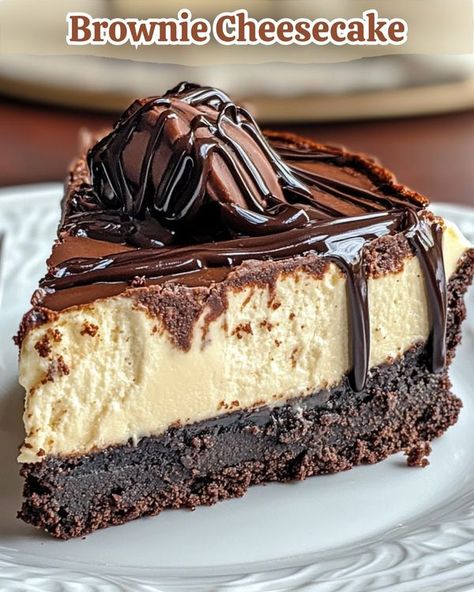 Epic Bites Family | Brownie Brownie-Topped Chocolate Cheesecake | Facebook Brownie Bottom Mini Cheesecake, Homemade Desert, Chocolate Brownie Cheesecake, Diy Brownies, Fun Cheesecake Recipes, Holiday Cheesecake Recipes, Baking Cheesecake, Cheesecake Ingredients, Cheescake Recipe