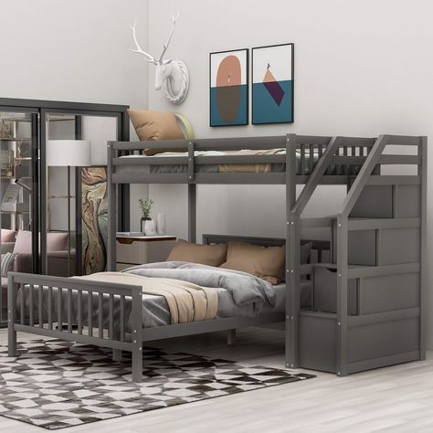 PRICES MAY VARY. Pine Wood+mdf Elegant Twin over Full Bunk Beds: This bunk bed combines modern and classic styles, making it a versatile addition to any bedroom decor. Its clean-lined silhouette fits different furniture styles, making it suitable for apartments, dormitories, and kids' rooms. Versatility Bunk Bed Design: With a practical design, this twin over full bunk bed can be used as a twin loft bed or separated into a twin bed and a full bed, meeting your different needs. As your children g L Shaped Bunk Beds, Full Loft Bed, Solid Wood Bunk Beds, Loft Bunk Beds, Twin Over Full Bunk Bed, Full Bunk Bed, Wood Bunk Beds, Bunk Beds With Storage, Bunk Beds With Stairs