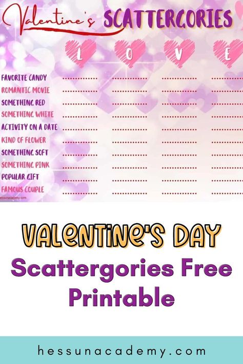 If you are on the lookout for free printable worksheets that your kids can enjoy this Valentine’s Day, look no further than these free Valentine’s Day Scattergories printables. These love-themed printables are part of our very popular collection of year-round educational holiday activities. Reading Games Middle School, Winter Homeschool, Valentine Party Game, Cheap Mothers Day Gifts, Vip Kid, February Ideas, Practice English, Valentines Games, Kids Help