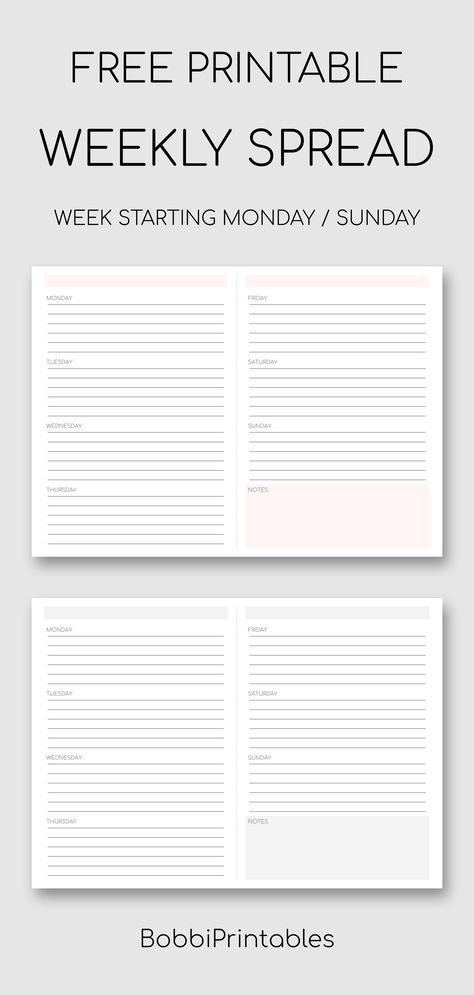 Printable Weekly Spread | Weekly Printable Planner By  Joseph Condrey A5 Weekly Planner Printable Free, 2023 Weekly Calendar Printable Free, 2 Page Weekly Planner Printable Free, 2024 Weekly Planner Printable Free, Free Printable Weekly Planner Template, Binder Printables Free, Weekly Planner Printable Templates, Digital Planner Ideas, Planner Weekly Layout