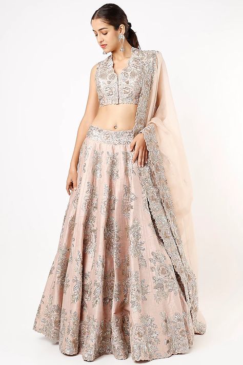 Blush Pink Embroidered Lehenga Set Design by Mrunalini Rao at Pernia's Pop Up Shop 2022 Mrunalini Rao, Embroidered Bridal Lehenga, Zardosi Embroidery, White Lehenga, Embroidered Lehenga, New Address, Indian Fashion Designers, Pernia Pop Up Shop, Bridal Lehenga