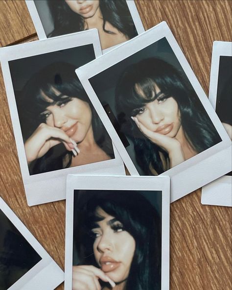 Selfie Polaroid, Polaroid Selfie, Instagram Mood Board, Photo Mannequin, Long Hair Black, Hair Black Hair, Bangs Long Hair, Polaroid Photography, Photo Polaroid