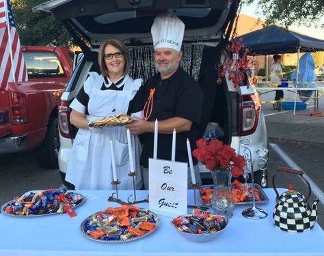 “Be Our Guest” trunk or treat! This turned out so fun! Even hung a chandelier in the back! Be Our Guest, Trunk Or Treat, Fall Halloween, Trunk, The Back, Halloween Party, Turn Ons, Halloween