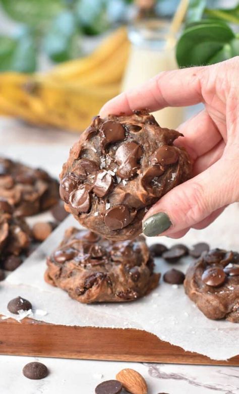 These Banana Protein Cookies are lazy protein snacks made with just 2 ingredients. Perfect if you are after a fat-free, low-calorie, easy chocolate cookie recipe. Banana Protein Cookies, Chocolate Protein Recipes, Chocolate Cookie Recipes Easy, Conscious Plant Kitchen, Chocolate Cookie Recipe, Low Calorie Chocolate, Plant Kitchen, Banana Protein, Banana Cookies