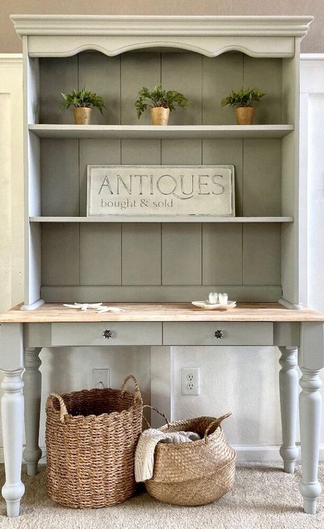 Diy Hutch Build, Open Shelf Hutch, Wall Hutch, French Provincial Hutch, Diy Hutch, Antique Booth Displays, Office Vibes, Router Tool, Hutch Makeover