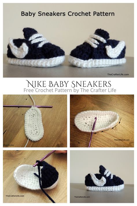 Crochet Nike Style Baby Sneaker Booties Free Crochet Pattern - Video Crochet Sneaker Pattern, Crochet Baby Sneakers, Crochet Baby Shoes Free Pattern, Crochet Baby Booties Free Pattern, Crochet Baby Booties Tutorial, Crochet Converse, Nike Inspired, Baby Booties Free Pattern, Crochet Baby Booties Pattern