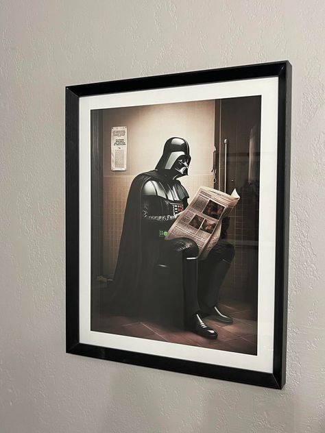 Amazon.com: Star Wars Bathroom Décor Art Print - Premium Giclee Fine Art Print - Aesthetic Modern Vintage Painting Style Darth Vader Stormtrooper Yoda Print Poster for Bathroom Wall Decor, Ready to Frame : Handmade Products Star Wars Bathroom Art, Star Wars Frame, Nerdy Wall Art, Subtle Star Wars Decor, Star Wars Apartment, Movie Bathroom Decor, Star Wars Bathroom Ideas, Bathroom Frames Decor Wall Art, Men Bathroom Ideas