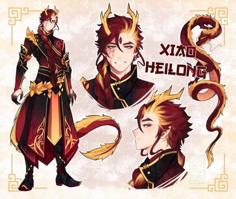 Twin Oc Art, Phoenix Oc Male, Chinese Dragon Oc Human, Chinese Dragon Character Design, Dragon Boy Character Design, Dragon Boy Oc, Chinese Dragon Oc, Dragons As Humans, Dragon Oc Human Male