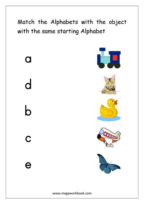 Worksheet - Match Object With The Starting Alphabet (Small Letters) Preschool Alphabet Book, Letter Matching Worksheet, Writing Practice Preschool, Free English Worksheets, Letter Worksheets For Preschool, Phonics For Kids, Beginning Sounds Worksheets, Small Alphabets, Printable Alphabet Worksheets