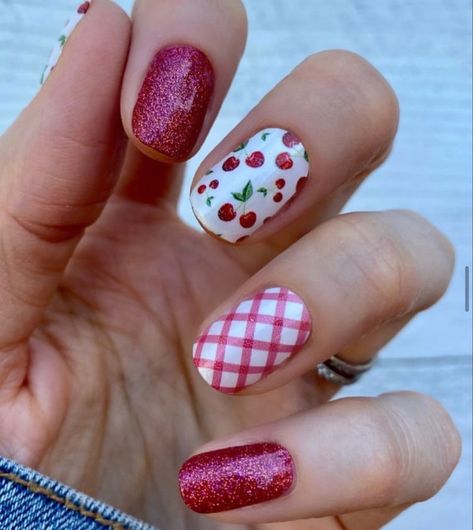 Rockabilly Nails, Nails Fruit, Summer Nails 2022, Colorstreet Combos, Nail Combos, Mani Ideas, Nail Color Combos, Mixed Mani, Cherry Nails