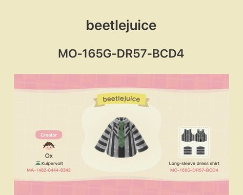 Beetlejuice Animal Crossing, Acnh Beetlejuice, Beetlejuice Suit, Acnh Idea, Acnh Outfits, Funny Clothes, Acnh Design, Acnh Designs, Animal Crossing Characters