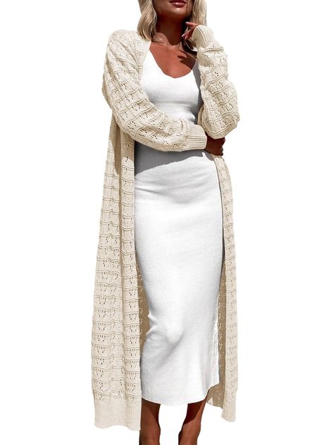 wOMENS cROCHET mAXI cARDIGAN sWEATERS oPEN fRONT kNIT lONG sLEEVE lIGHTWEIGHT dUSTER cARDIGAN cASUAL wINTER oUTFITS Stylish Leggings Outfit, Stylish Jeans Outfit, Church Outfit Winter, Long White Sweater, White Sweater Outfit, Sleek Dress, Cotton Midi Skirt, Cardigan Casual, Maxi Cardigan