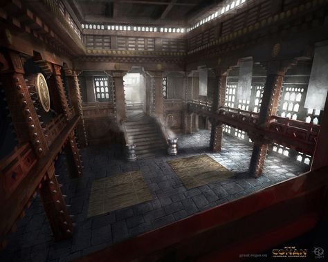 Fantasy Theater Concept Art, Fantasy Theater, Monastery Interior, Dojo Design, Interior Concept Art, San Fransokyo, Episode Backgrounds, Samurai Artwork, Fantasy Setting