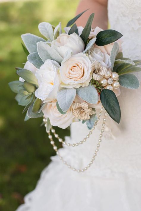 Diy Wedding Bouquet Fake Flowers, Wedding Bouquet Fake Flowers, Fake Flower Bouquet, Diy Bridal Bouquet, Fleurs Diy, Silk Flower Bouquets, Artificial Bouquet, Dusty Miller, Diy Wedding Bouquet