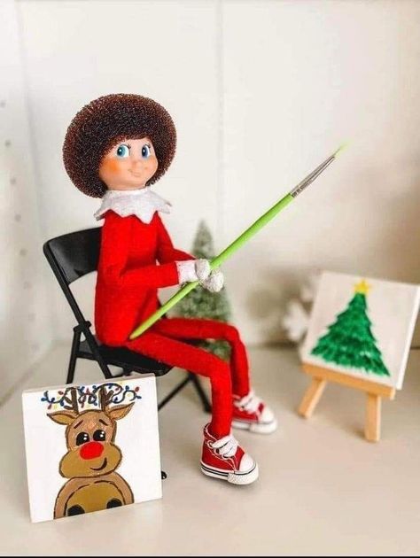 Elf On The Shelf Idea, Bob Ross, On The Shelf, Elf On The Shelf, Elf, Funny, Pins